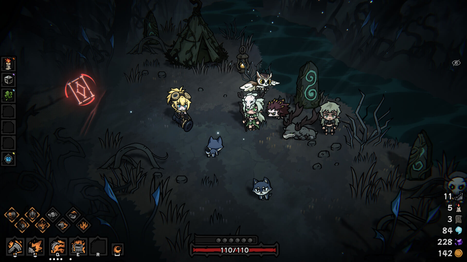 Cinderia screenshot showing several characters and companions gathered in a forest scene.