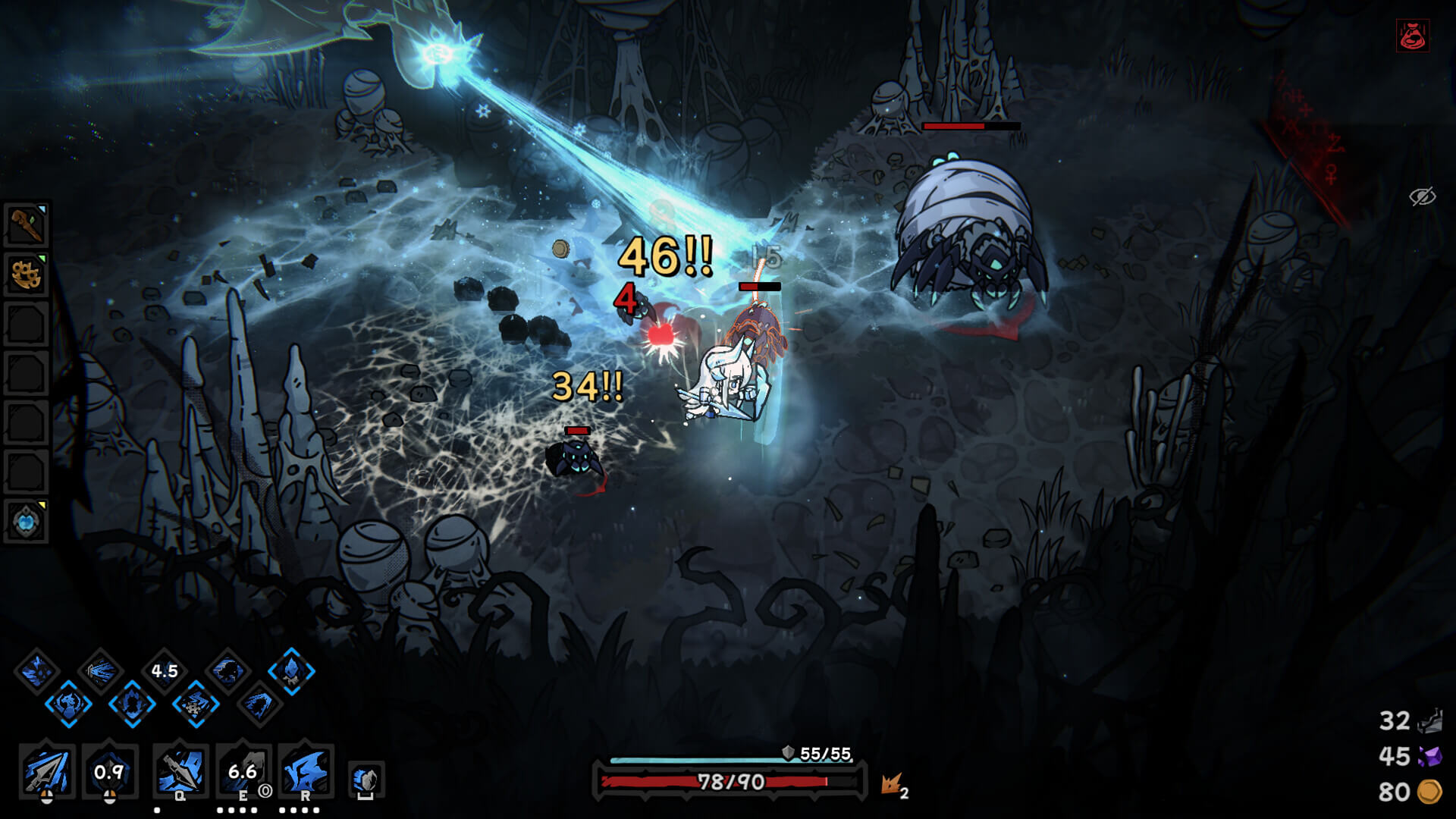 Cinderia frost-themed combat screenshot highlighting skill effects and enemy pressure.